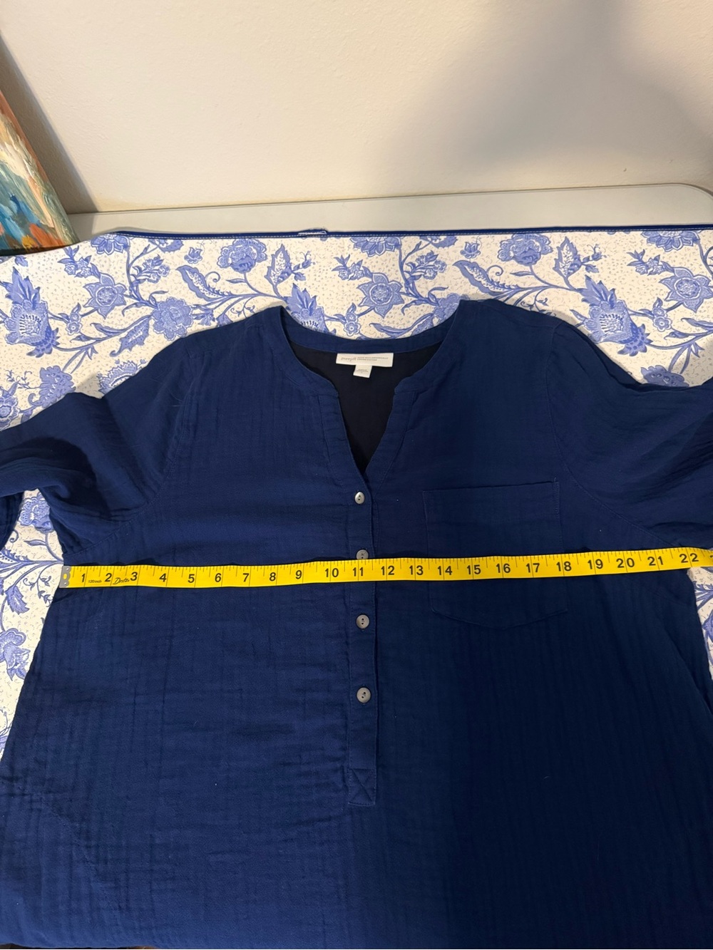 Pure Jill Navy Organic Cotton Gauzy Minimalist midi dress roll tab sleeves Large - Picture 5 of 9